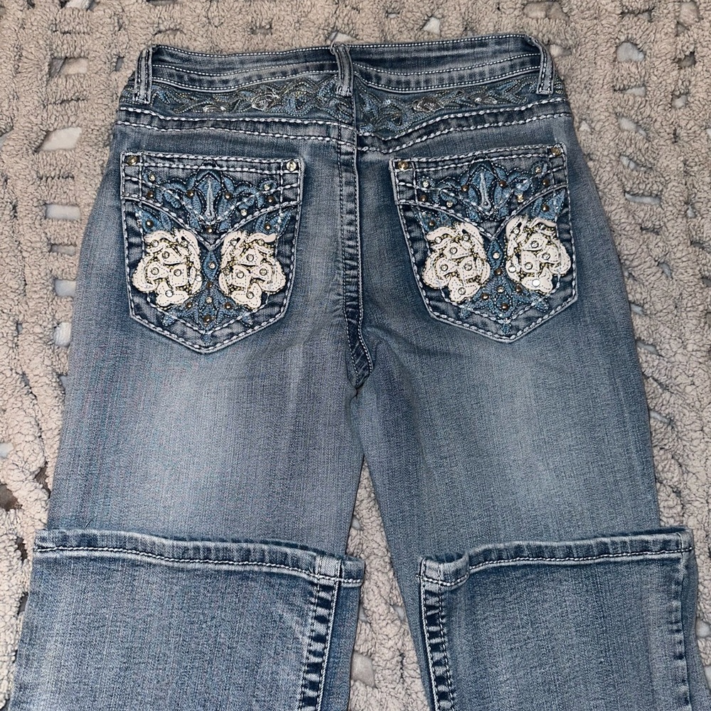 Telepatía Women's Flare Light Denim Jeans With Rhinestone Design Pockets